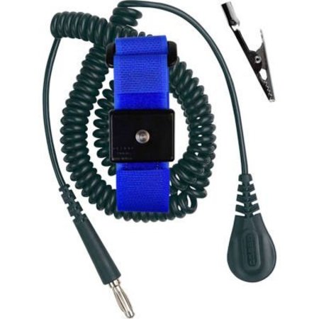 DESCO INDUSTRIES INC Desco Adjustable Coil Cord W/ Hook & Loop Wrist Strap, 6' Cord, Black 9078